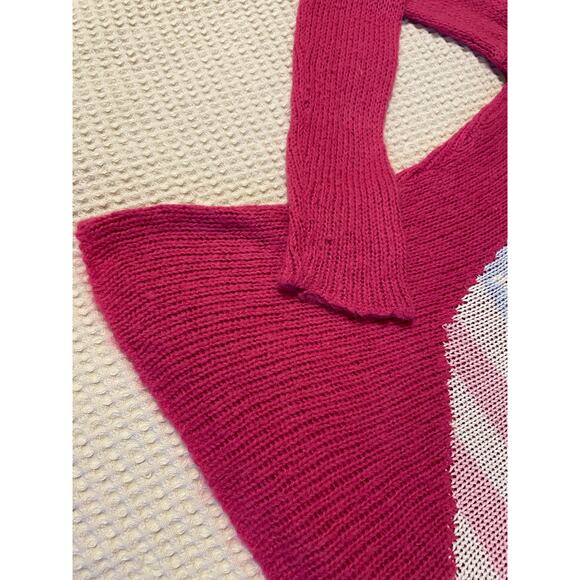 Wildfox White Label Preppy Hot Pink Knit Heart Flag Graphic Sweater Medium - Picture 7 of 12
